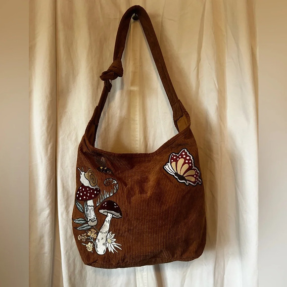 Hot Topic Handbags - Hot Topic Mushrooms & Bugs Corduroy Hobo Bag